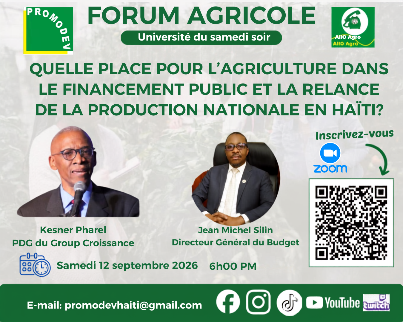 Invitation au Forum Agricole – Quelle place pour l’agriculture dans le financement public et la relance de la production nationale en Haïti?
